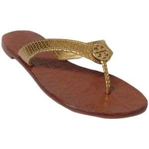 TORY BURCH Thora 2 Gold Snakeprint Sandals Size 9